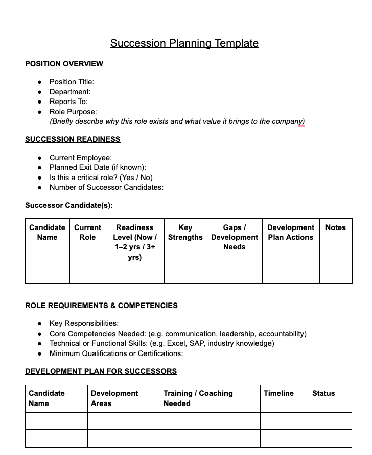 Succession Plan Templates